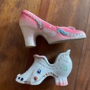 Vintage Japan Ceramic Shoe Set unique rare collectible home decor trinket